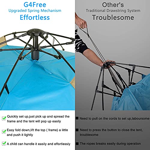 G4Free Deluxe XL Pop Up Beach Tent, 3-4 Persons Easy Setup Sun Shelter Canopy with UPF 50+ UV Protection Extral Wide 70.9 in - color: Large New Lake Blue