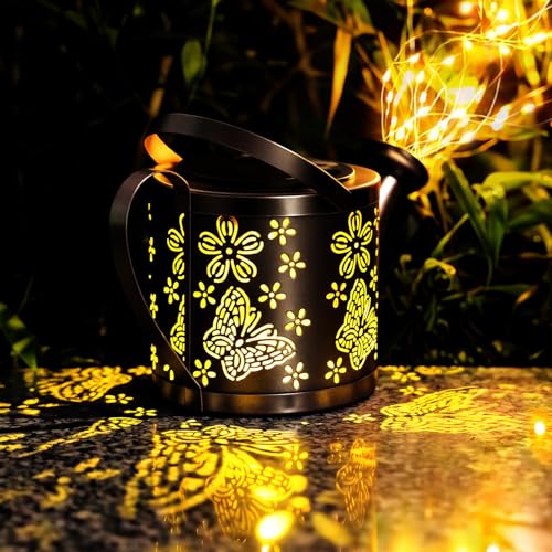 Solar Watering Can Light, Solar Lights Outdoor Decor, Garden Decor Lights for Yard, IP65 Waterproof Hanging Lantern Lights, Gifts for Women Mom, for Yard Patio Lawn Pathway Landscape - color: yellow-welcome