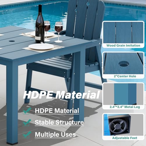 5-Piece Patio Dining Set, Outdoor Dining Set for 4, HDPE All-Weather Outdoor Furniture with 35.43” Umbrella Hole Table, 4 Armchairs, Navy - color: Navy, size: 4 Armchairs