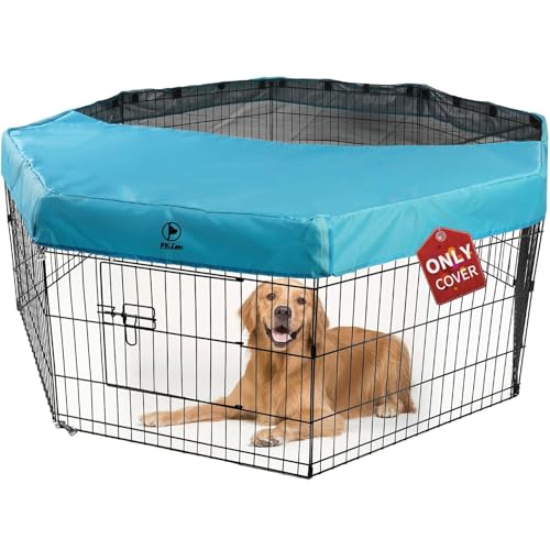 PJYuCien Dog Playpen Bottom Pad,Fits 24 Inch 8 Panels Regular Octagon Metal Exercise Pet Pen,Elastic Buckles Connections,Black (Note:Fence Not Included) - color: Only Blue Top Cover, Adhesive Tape Connections