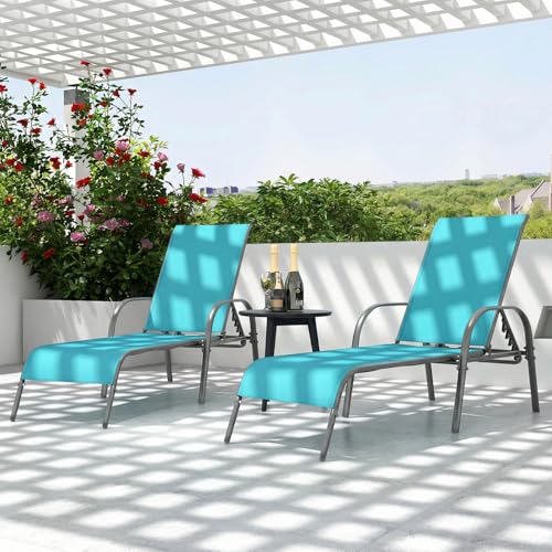 Tangkula Lounge Chair Outdoor, Patio Chaise Lounge with Adjustable Backrest, Reclining Pool Lounge Chair for Outside with Heavy Duty Steel Frame, Suitable for Beach, Yard, Balcony, Poolside - color: Turquoise