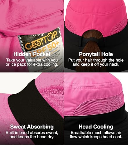 GearTOP Safari Hat for Men Sun Hats for Women UV Protection UPF 50+ Fishing, Gardening, Hiking Hat (22-23 1/2") - color: Pink Standard