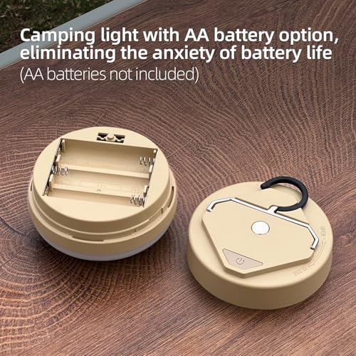 LED Camping Light,4Modes Portable AA Battery Powered Hanging Tent Lantern with Magnetic Base and Foldable Hook for Emergency Use or Campsites, Survival Kit (Without Batteries) - size: Khaki