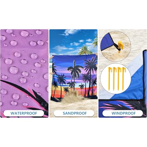 HIHOHO Beach Blanket Waterproof Sandproof Beach Mat 79”x 83” for 1-8 Adults Quick Drying Durable Outdoor Picnic Mat for Beach Festival Travel Camping Hiking (Color Cocotree, 79"×83"(4 Person)) - color: Color Cocotree, size: 6'11" x 6'7"