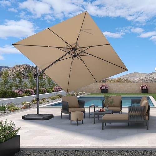 PURPLE LEAF 9' X 12' Left-right Tilt Patio Umbrella Outdoor Cantilever Swivel Rectangle Umbrella with Tilt Aluminum Offset Umbrella with 360-degree Rotation for Garden Deck Pool Patio Beige - color: Beige, size: 9' X 12', style: Left-right Tilt