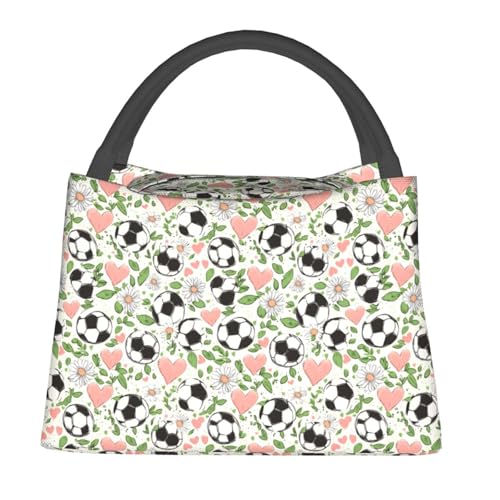 MIEPOSSoccer Lunch Box Portable with Floral Heart Sports Pattern for Girls and Adults,Lightweight Handbag with Zipper Closure,Portable Cosmetic Bag for School,Work,Office, Travel and Picnic Gifts - color: Football