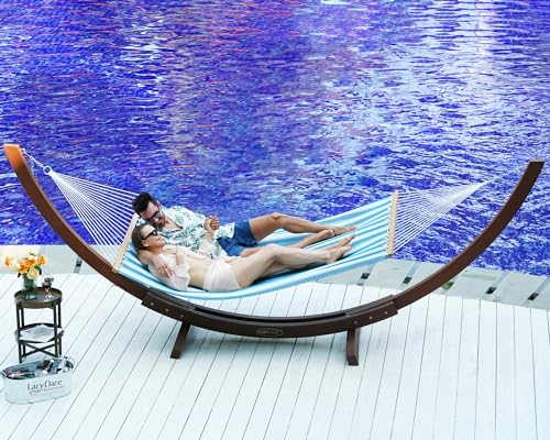 Lazy Daze Hammocks Quick Dry Hammock with Spreader Bar Textliene Fabric Double 2 Person Hammock with Chains Outdoor Patio Poolside Backyard Beach 450 lbs Capacity, Blue White Stripes - color: Blue White Stripes