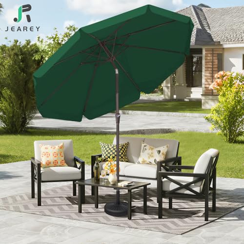 JEAREY 9 FT Patio Umbrella Outdoor, Table Umbrellas Market Umbrella w/Push Button Tilt/Crank, 8 Sturdy Ribs(Dark Green) - color: Dark Green