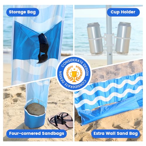 Zeraty Beach Cabana 8'×8', Portable Beach Canopy with Side Wall, UPF 50+ Silver-Coated Beach Tent Sun Shelter, Wind Resistant Adjustable Altitude Beach Umbrella Tent for Family, Sky Blue - color: Sky Blue
