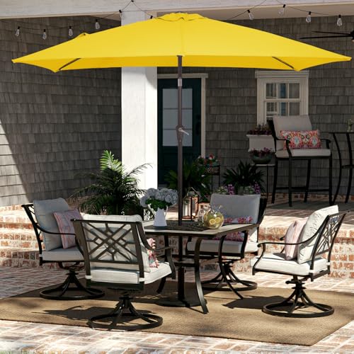 JEAREY 6.5x10 ft Rectangular Patio Umbrellas Outdoor Market Umbrella with Push Button Tilt and Crank, Rectangle Table Umbrella 6 Sturdy Ribs UV Protection for Pool Garden Backyard Deck, Yellow - color: Yellow, size: 6.5x10ft
