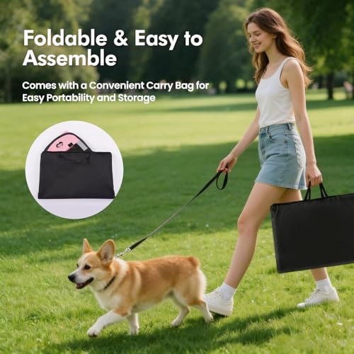 Dog Cat Playpen，Pet Cage - Indoor Outdoor, Portable Foldable Pop Up, Removable Zipper Top，Fits Dogs, Cats, Rabbits (Pink,M) - size: M