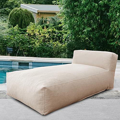Outdoor Bean Bed Chair Sun Lounger, Outdoor Couch Sofa for Patio & Pool, Foam Filling Day Bed Furniture, Comfy Lazy Sofa for Outside, Water-Resistant Seating (Light Beige, 70'' L) - color: Light Beige, size: 70'' L Standard Back