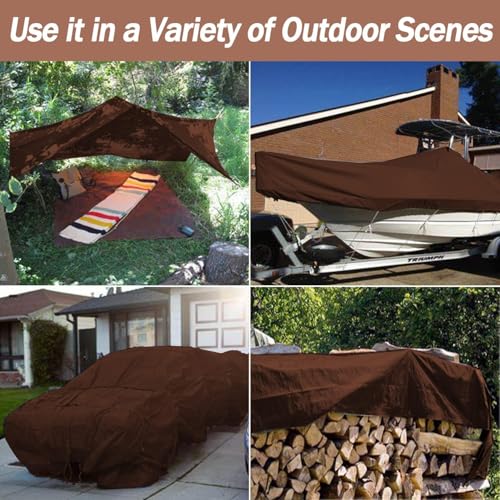 Heavy Duty Waterproof Tarp, Brown/Silver Multipurpose Poly Cover with Grommets, 50x50 Feet, 10 Mil Thickness, All-Season Outdoor Protection
