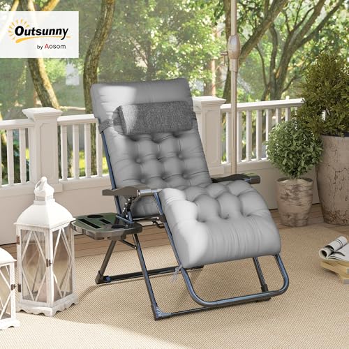 Outsunny Zero Gravity Chair, Folding Reclining Lounge Chair with Padded Cushion, Side Tray for Indoor and Outdoor, Supports up to 264 lbs, Gray - color: Grey