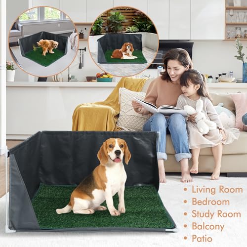 Dog Pee Pad Holder with High Walls, Portable Dog Litter Box for Inside Potty, Splash-Proof Pee Shield Pad Holder Tray for Puppies Small and Medium Dogs (Litterbox with Grass) - color: Litterbox with Grass
