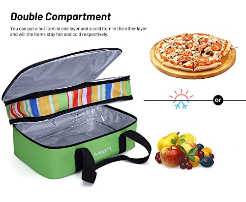 MIER Insulated Double Casserole Carrier Thermal Lunch Tote for Potluck Parties, Picnic, Beach, Fits 9 x 13 Inches Casserole Dish, Expandable by Mid Zipper, Green - color: Green