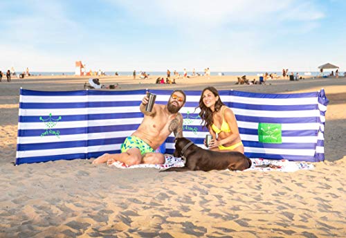 Premium 20 ft Beach Windscreen, Privacy Screen, Wind Blocker - Original Nautical, Free Rubber Mallet and Carry Bag Included - color: Original Nautical