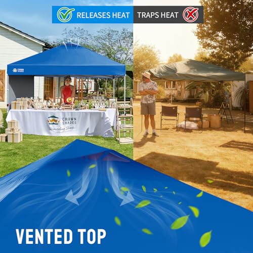 CROWN SHADES 12x12 Pop Up Canopy Tent Instant Commercial with 150D Silver Coated Fabric Including 1 Removable Sidewall, 4 Ropes, 8 Stakes, Weight Bags, STO 'N Go Bag, Blue - color: Blue, size: 12x12FT