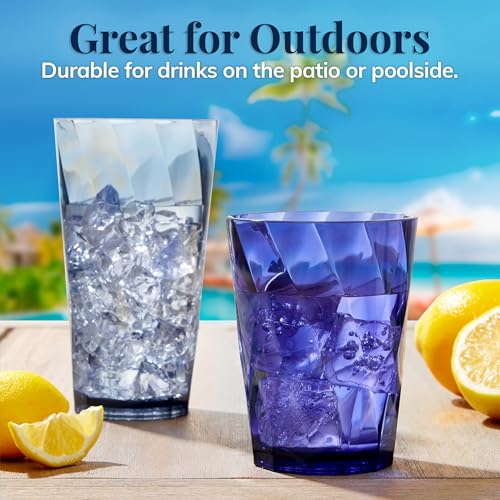 US Acrylic Optix Plastic Reusable Drinking Glasses (Set of 16) 14oz Rocks & 20oz Water Cups in Coastal Colors | BPA-Free Tumblers, Made in USA | Top-Rack Dishwasher Safe - style: 14-ounce/20-ounce