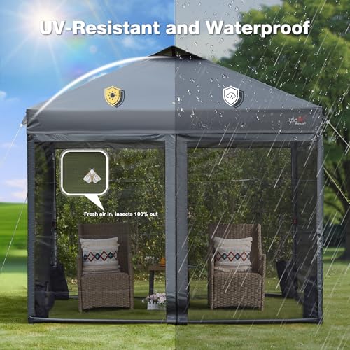 10x10 Pop Up Canopy Tent with Mosquito Netting, Outdoor Portable Screen Tent for Yard, Party, Camping and Picnic, 3 Height Positions, Patio Gazebo with Roller Bag and 4 Sandbags - color: Gray