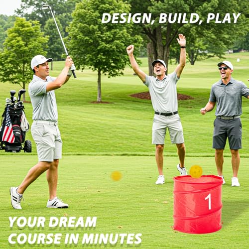 Bucket Yard Golf Game with Clubs 9 Hole Set Portable Low Tide Golf Game for Beach Backyard Lawn with 2 Golf Outdoor Indoor Golf Chipping Games for Adults Family Club Party(Red, 9 Bucket) - color: Red, size: 9 Bucket