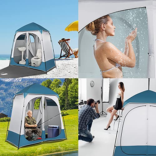 Portable Pop Up Shower Privacy Tent,Lightweight Double Toilet Shower Tents,Changing Room Dressing Tent,Waterproof Camping Shower Tents,with Carry Bag,for Picnic Beach Hiking Fishing (Blue & White) - color: Blue & White