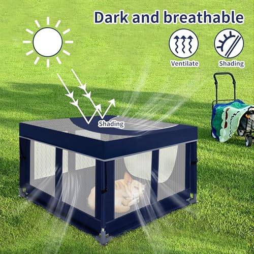 Dog Kitten Playpen with Play Pen Cover for Cat Indoor, 41 x41 x25.5 Puppy Playpen for Small Pet with See-Through Topper Proof Enclosed Door Dog Pen, Sturdy Warm Protable Play Pen for Cat - style: 41'x41'x25.5' with Cover