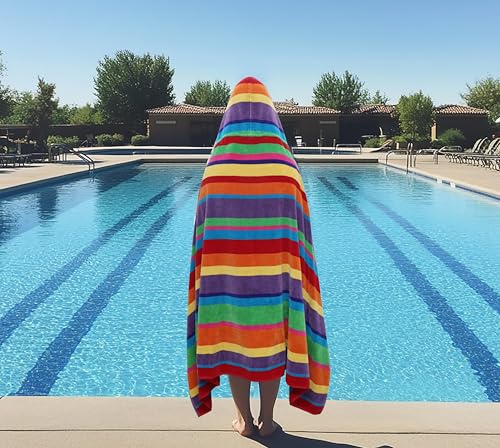 COTTON CRAFT Hooded Beach Towel - Oversized XXL 35x84 Towel with Hood for Adults - Summer of Siam - The Big Kahuna 7 Foot Beach Blanket Towel - Big & Tall Soft 100% Cotton Velour - Multi Color Stripe - color: Summer of Siam, size: 1 Pack - 35x84 Hooded