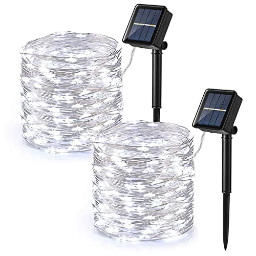 Brizled Outdoor Solar Fairy Lights 2 Pack, Total 132FT 400 LED Solar String Lights, 8 Modes Solar Christmas Lights with Memory Waterproof Outside Twinkle Lights for Indoor Wedding Party Cool White - color: Cool White