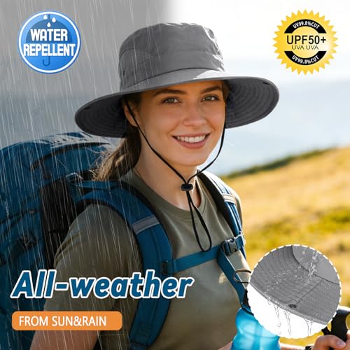 ZOORON Sun Hats for Men Women, Wide Brim Safari Hats UV Protection UPF50+ Waterproof Boonie Hats for Fishing Hiking Camping - color: 2pack-gray+green