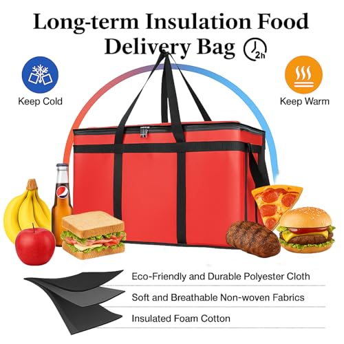 Bodaon Large 2-Pack Insulated Food Delivery Bag, XXXL Grocery Shopping/Catering/Pizza Cooler Bags, Rideshare Delivery Bag, Dashers Cold/Hot Styrofoam Carrier for Travel/Shopping/Catering/Car - color: Red, size: XXX-Large(without Hard Bottom)