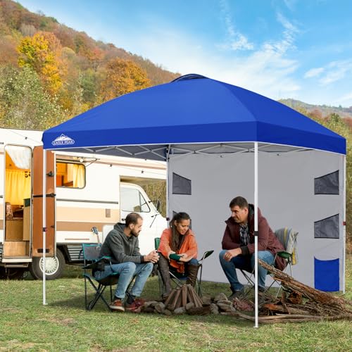 EAGLE PEAK Commercial Canopy 10x10 with Sidewall Storage, Easy OnePerson Setup Pop Up Canopy Tent with Roller Bag, Stakes, Ropes, and Weight Bags, Blue - color: Blue