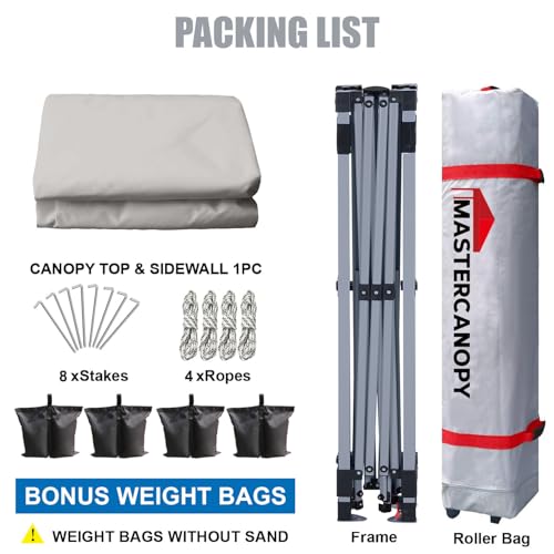 MASTERCANOPY Durable Pop-up Canopy Tent with 1 Sidewall (10'x10',Gray) - color: Gray, size: 10x10