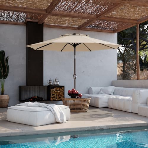 JEAREY 9 ft 2-Tiers Patio Umbrellas Outdoor Table Market Umbrella w/Push Button Tilt/Crank, 8 Sturdy Ribs, UV Protection Waterproof Sunproof(Beige) - color: Beige