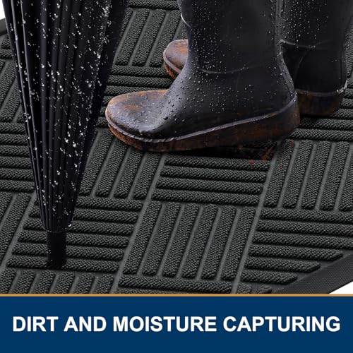 Smiry Front Door Mat Outside Entrance, Heavy Duty Outdoor Indoor Natural Rubber Doormat, Non Slip, Trap Dirt and Moisture, Easy Clean, Low Profile Patio Porch Entryway Mat, 47x17, Black - color: Black, size: 47" X 17"
