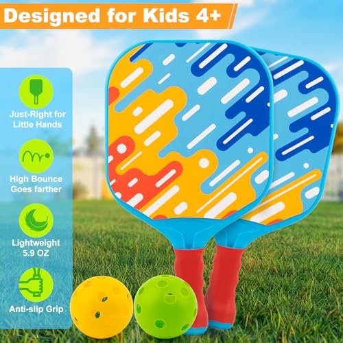 Outdoor Toys for Kids Pickleball Paddles - Outside Beach Yard Games Toy for Kid Ages 4-5-6-7-8-12 Year Old Boys & Girls Gifts, Balls Set of 2, Lightweight & Durable Grip for Small Hands, Beginner - color: Blue