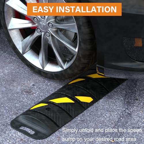 OrangeStar 6Ft Portable Rubber Speed Bump, Heavy Duty Speed Hump w/Reflective Yellow Strips for Asphalt Concrete Driveway Gravel(No Screws) - size: Portable Ramp-1 Pack