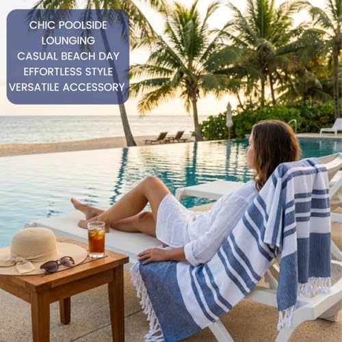 Turkish Beach Towels Set of 2 - Oversized Cotton Beach Towels 40X70 inch - Sand Free Quick Dry Beach Blanket for Adults - Extra Large Towels for Beach Bath Pool Yoga Travel - Blue - color: Blue, size: 2 Pack