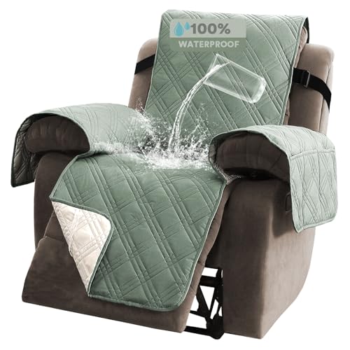 PrinceDeco Recliner Cover 100% Waterproof Couch Cover Sofa Cover for Living Room Water Resistant Furniture Protector with Elastic Straps for Pets Dog(Recliner28,Lily Pad) - color: Lily Pad, size: Recliner