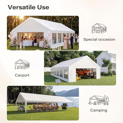 LAUSAINT HOME 20x40 Party Tent with 150ft Lights, Heavy Duty Waterproof Canopy with Removable Sidewalls & Roll-Up Door, Large White Event Shelter with Steel Frame for Wedding, Backyard, BBQ, Camping - size: 20x40 with 150ft Lights
