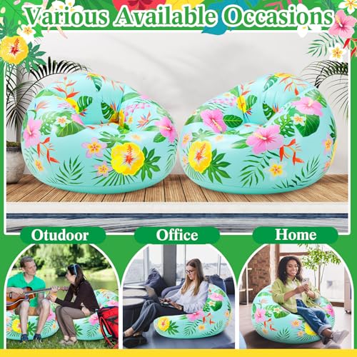 Lunmon 2 Pcs Blow up Chairs Hawaiian Inflatable Bean Bag Couch Luau Pool Chair Portable Lazy Sofa Seat Game Couch for Summer Movie Night Pool Camping Balcony Living Bedroom Reading (Flower) - style: Flower
