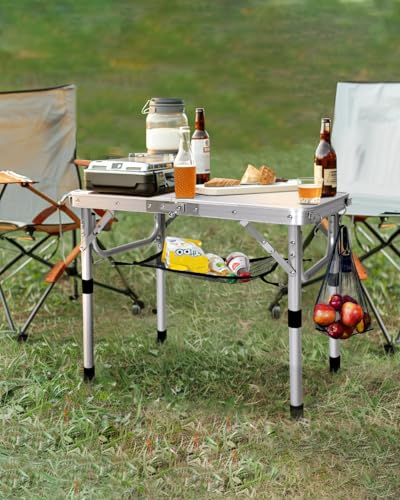 Sportneer Camping Table: Adjustable Height Small Folding Table 23.6" L x 15.7" W 2 Height with Mesh Layer - Compact & Portable Camping Essentials for Outdoor Camp Garden Picnic BBQ Dining Cooking - color: White, size: 23.6"L x 15.7"W (2 Height)