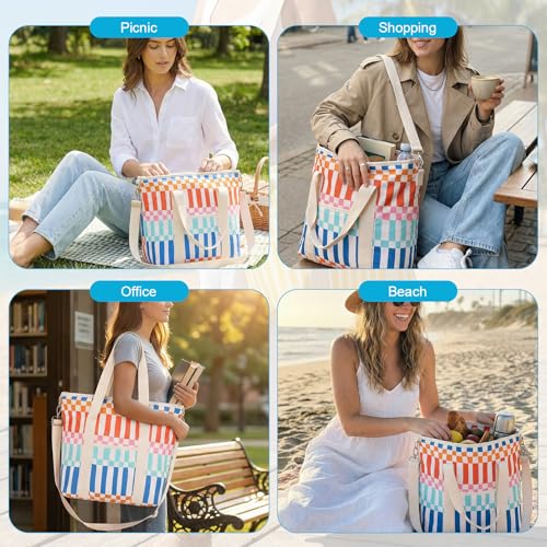 Nanxson 9L/15L/29L Extra Large Insulated Lunch Bag for Women Adult Reusable Leakproof Picnic Lunch Box Freezable Cooler Tote Bag (29L,B-Multicoloured Plaid) - color: B-Multicoloured Plaid, size: 29L