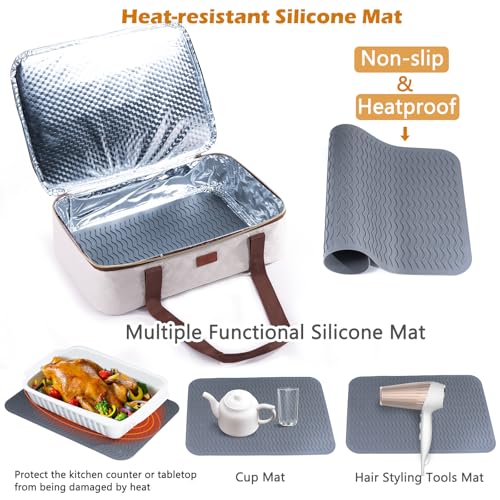 BAGSPRITE Insulated Casserole Carrier for Hot or Cold Food with Heat-resistant Mat, Casserole Dish Carrier Insulated Food Carrier, Hot Food Carrier, Foil Pan Carrier Fits 9" x 13" Baking Dish - color: Ivory, size: Style A