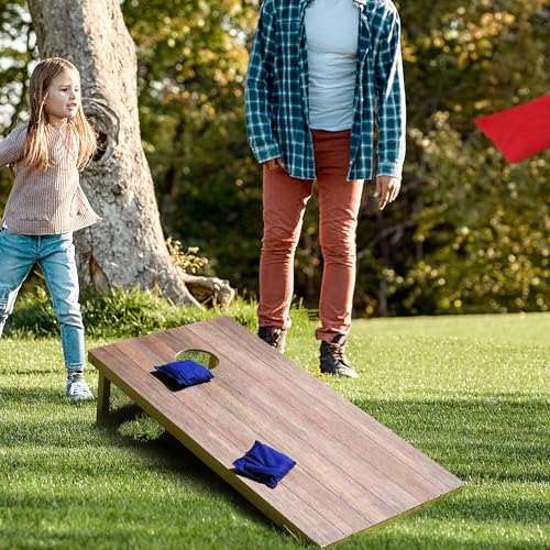 Solid Wood Cornhole Board Set, 4x2ft Regulation Cornhole Game Set with 8 Bean Bags and 2 Cornhole Boards, Premium Corn Hole Game for Adults and Family - style: 4*2 Woodgrain