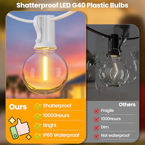 Mlambert 25FT Solar Powered String Lights Outdoor, Waterproof Solar Patio Light String with 10+1 Shatterproof LED G40 Bulbs for Backyard Garden-White - color: White