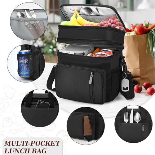 Lunch Box & Lunch Bag for Men Women, Large Insulated Adult Lunch Box, Leakproof Cooler Lunchbox with Bottle Opener for Work Picnic Beach, 16L, Black - color: Black