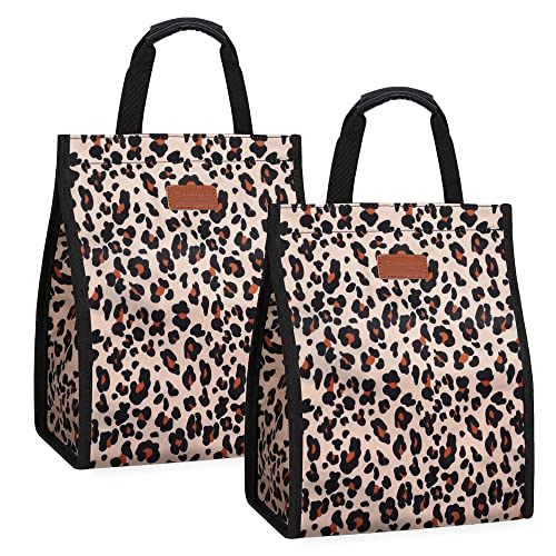 Lunch Bags for Women Insulated Reusable Lunch Tote with Internal Pocket, Lunch Tote bag for Work(Leopard) - color: Leopard, size: 2 pack