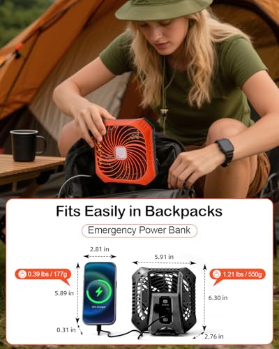 Odoland Portable Camping Fan with LED Lantern, 40H Rechargeable Battery Operated Quiet Tent Fan with Hanging Hook for RV Car Beach Outdoor Hurricane Emergency Outages - color: Orange