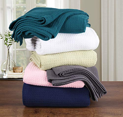 Glamburg 100% Cotton Thermal Blanket, Breathable Waffle Blanket, Twin Size, All Season, Teal - color: Teal, size: Twin (60"x90")